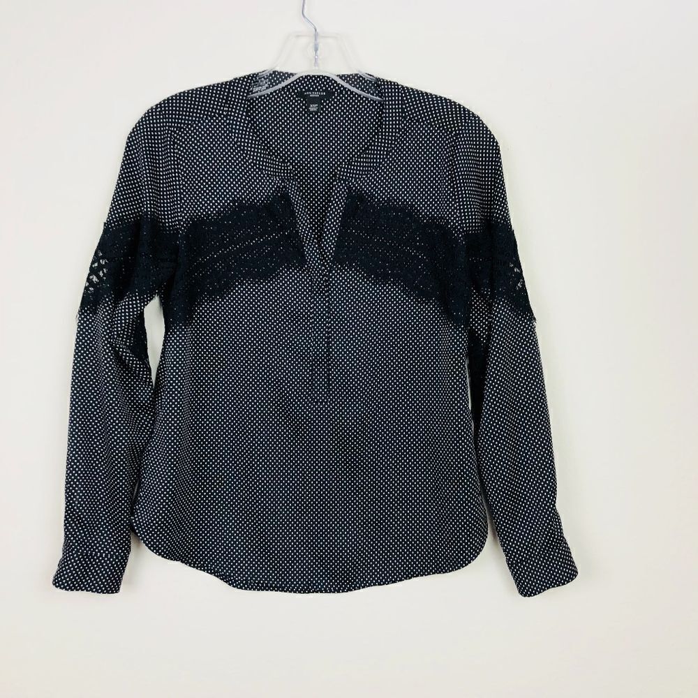 Ann Taylor Polka dots black white lace blouse XSP
